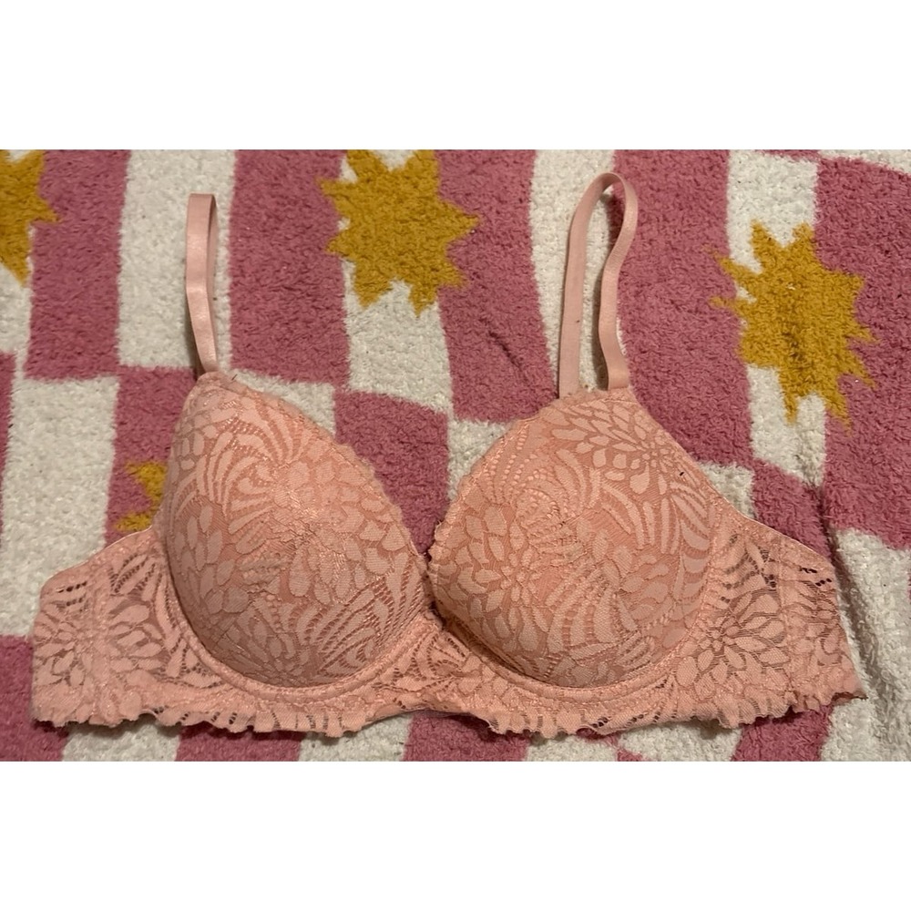 Adrienne Vittadini Pink Lace Lightly Lined Demi Coverage Underwire Bra, 36B